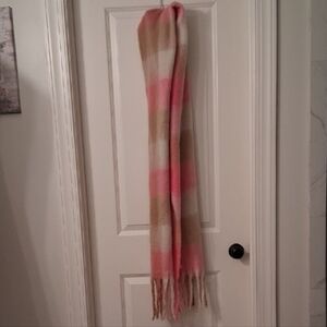 Super Soft, Thick And Warm, Pink and Tan Plaid Scarf.